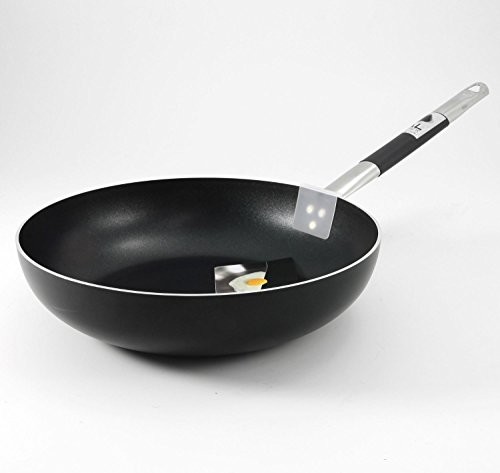 Pentole Agnelli pentole agnelli ALB lakier patelnia, wysokość , aluminium, dno indukcyjne o grubości 3 MM, grubość 8 MM, z okrągłym rękojeść wykonana ze stali nierdzewnej Cool, czarna, czarny, 32 cm ALSC111BSSPIC32