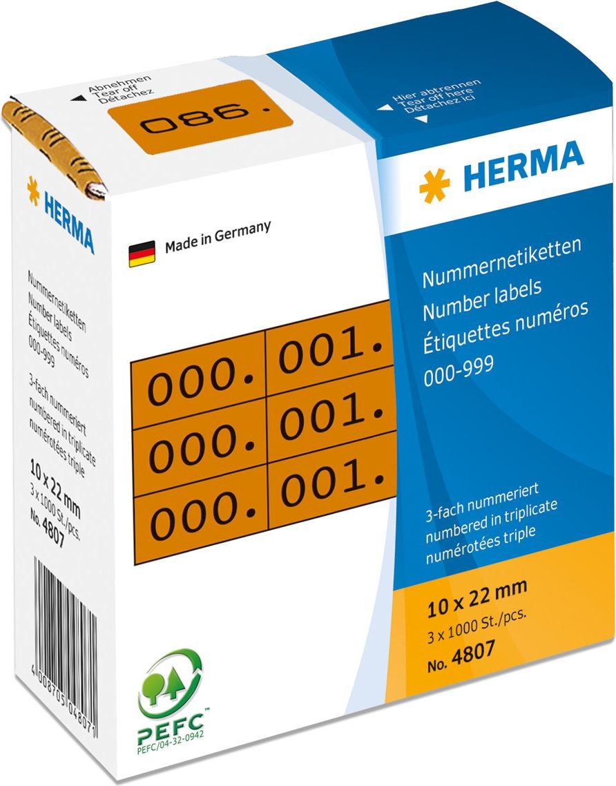 Herma Nummernetik. 3fach selbstkl. 10x22 mm braun/schwarz - 4807