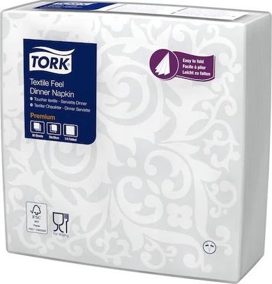 Tork Serwetki imitujące tkaninę bankietowe ekstra miękkie 1-warstwowe premium Białe 509413/13256