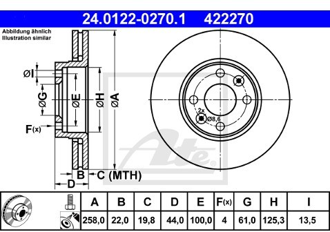 ATE TARCZA HAM 24.0122-0270.1 DACIA DOKKER 1.5DCI 75KM 12-, 1.6 83KM 12-  24.0122-0270.1