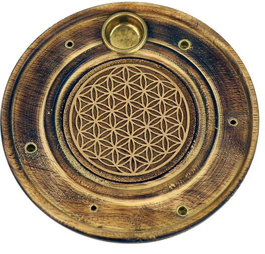 Podstawka do kadzideł grawerowana okrągła - kwiat życia 17649