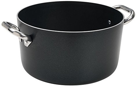 Pentole Agnelli pentole agnelli ALB lakier wysoka rondel z aluminium, grubość 3 MM, z 2 uchwytami ze stali nierdzewnej, czarny, 24 cm ALSA104SS24