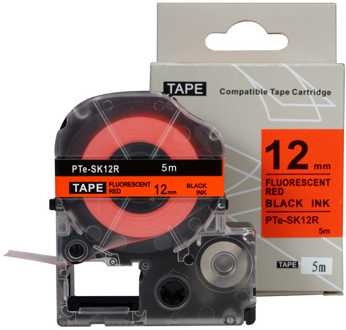 Epson SK12R, 12mm x 5m, czarny druk / fluorescencyjny czerwony podkład, taśma zamiennik