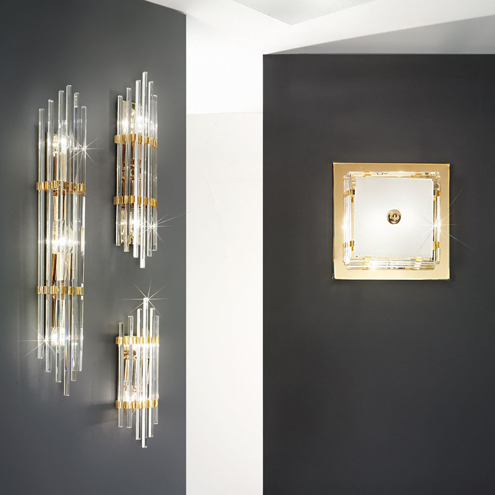 Kolarz AUSTROLUX BY Lampa ścienna Ontario, 31 cm, złota, kwadratowa
