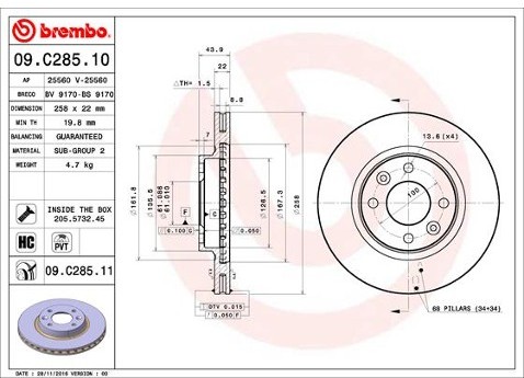 BREMBO Tarcza hamulcowa 09.C285.11
