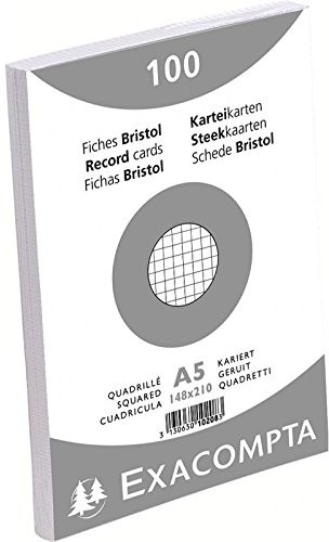 Exacompta Karty katalogowe  10208E (opakowanie 100 szt., 250 g, obkurczone, DIN A5, 14,8 x 21 cm, kwadratowe, idealne do szkoły) 1-pak białe