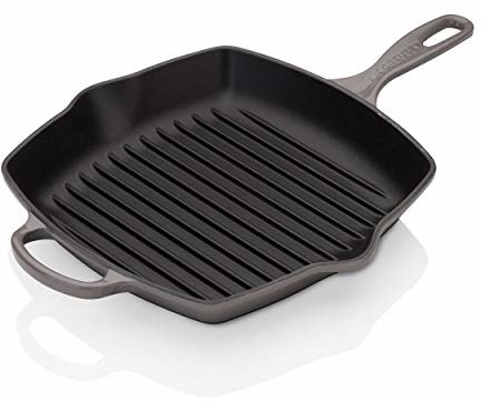 LE CREUSET Le Creuset Signature żeliwna patelnia do grillowania, kwadratowa, 26 cm, nadaje się do wszystkich rodzajów kuchenek łącznie z kuchenkami indukcyjnymi, Flint