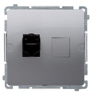 Kontakt Simon Kontakt_Simon Gniazdo komputerowe RJ45. kategoria 6. pojedyncze z przesłoną przeciwkurzową (moduł). Montaż na łapki lub wkręty stal inox BM61.01/21