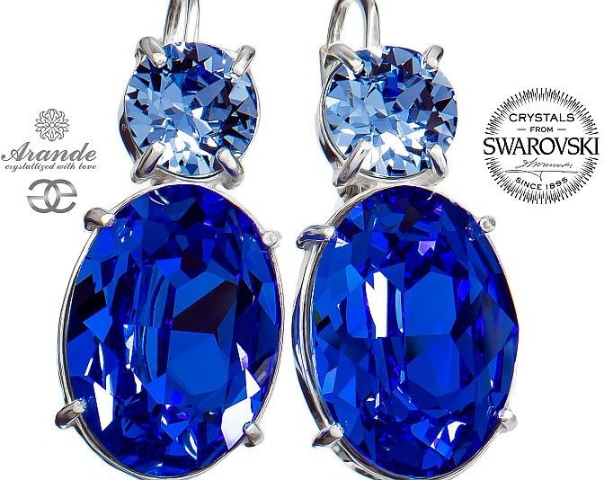 Swarovski PIĘKNE KOLCZYKI NIEBIESKIE SAPPHIRE SREBRO