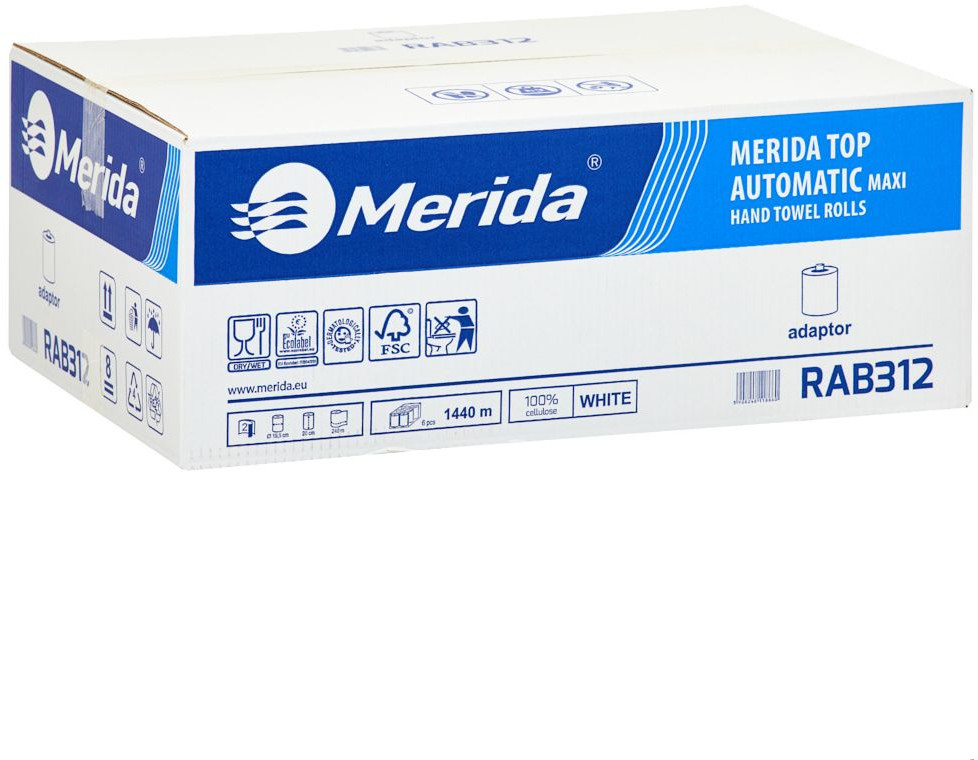 Merida Ręcznik papierowy w roli z adaptorem Top Automatic maxi 6 szt 2 warstwy 240 m biały celuloza RAB312