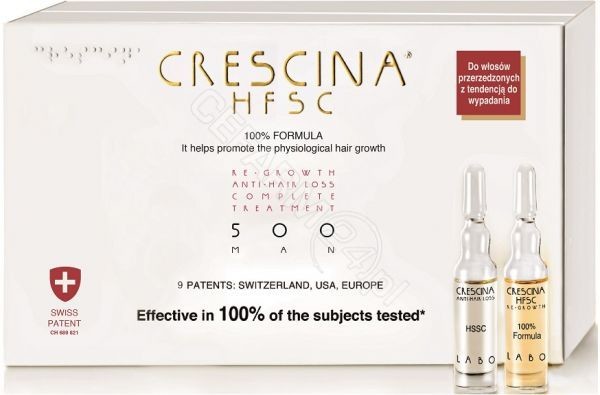 LABO COSPROPROPHAR Crescina Hfsc 100% Complete Treatment i Anti-Hair Loss 500 pośrednia faza przerzedzenia włosów dla mężczyzn x 10+10 amp produkt dostępny na zamówienie czas oczekiwania 3-5 dni roboczych | DARMOWA
