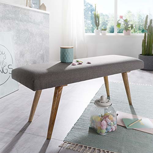 Wohnling ławka do siedzenia salim materiału/bank Szary 117 x 51 x 38 cm z litego drewna w stylu retro | ustawiać tapicerowana ławka ławka przedpokoju | wyściełane materiału ławka ławka do jadalni brąz WL5.330