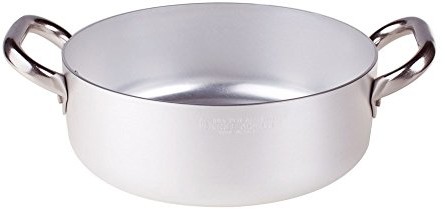 Pentole Agnelli pentole agnelli aluminium Profi 3 MM, płaskie rondel z dwoma uchwytami, srebrny/czarny, 24 cm ALMA10624