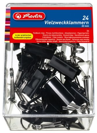 Herlitz 10411155 uniwersalne klamry do dokumentów, 24 szt., 32 mm, kolor: czarny 10411155