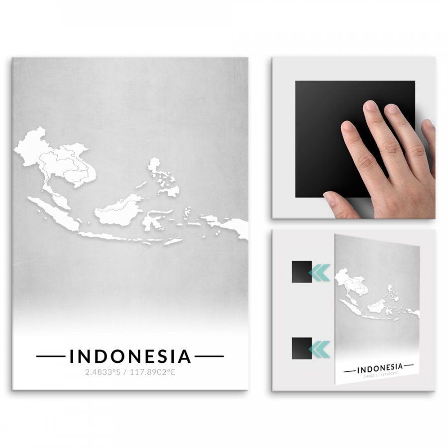Pix4home Plakat metalowy Mapa B&W Indonezja L POS-L-03936