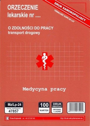 Firma krajewski Orzeczenie lekarskie o zdolności do pracy - TRANSPORT DROGOWY [Mz/Lp-24] - wzór 2018 Mz/Lp-24