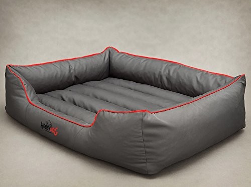 Cordura Koszyk na łóżko dla psa psy sofa dla psa łóżko dla zwierząt różne rozmiary i kolory Comfort (L 65 X 50 X 20, 12 szary z czerwonym) 4036180108973