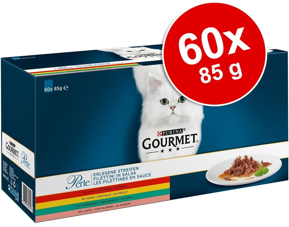 Purina Gourmet Zestaw Perle, 60 x 85 g - Kurczak, wołowina, łosoś i królik