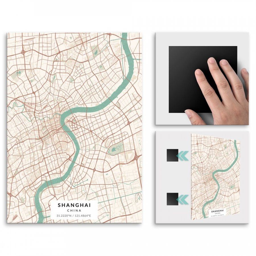 Pix4home Plakat metalowy Mapa Vintage Szanghaj M POS-M-03613