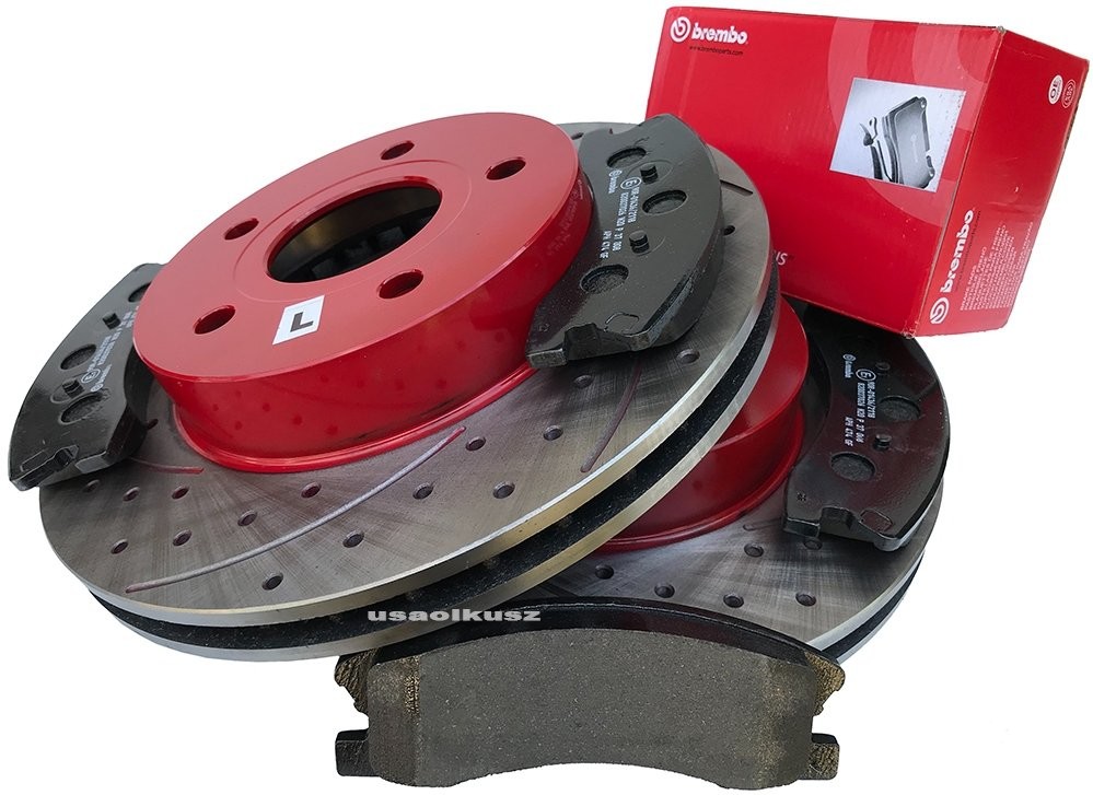 BREMBO ATM Przednie klocki WIERCONE tarcze hamulcowe RED Jeep Grand Cherokee 1999-2004 AKEBONO 2524Sb+P37008