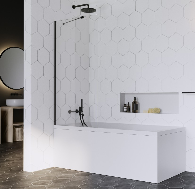 Radaway Idea Black PNJ Parawan nawannowy jednoczęściowy 50x150 cm profile czarne szkło przezroczyste 10001050-54-01