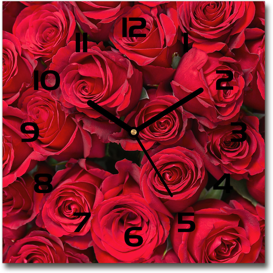 Zegar szklany kwadratowy Czerwone róże