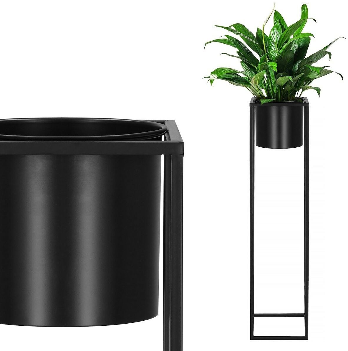 Stojak na kwiaty 100 cm z doniczką nowoczesny kwietnik loft czarny mat GA0195