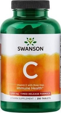 SWANSON Witamina C z Ekstraktem z Dzikiej Róży Wydłużony Czas Działania 1000mg 250 tabletek P31513