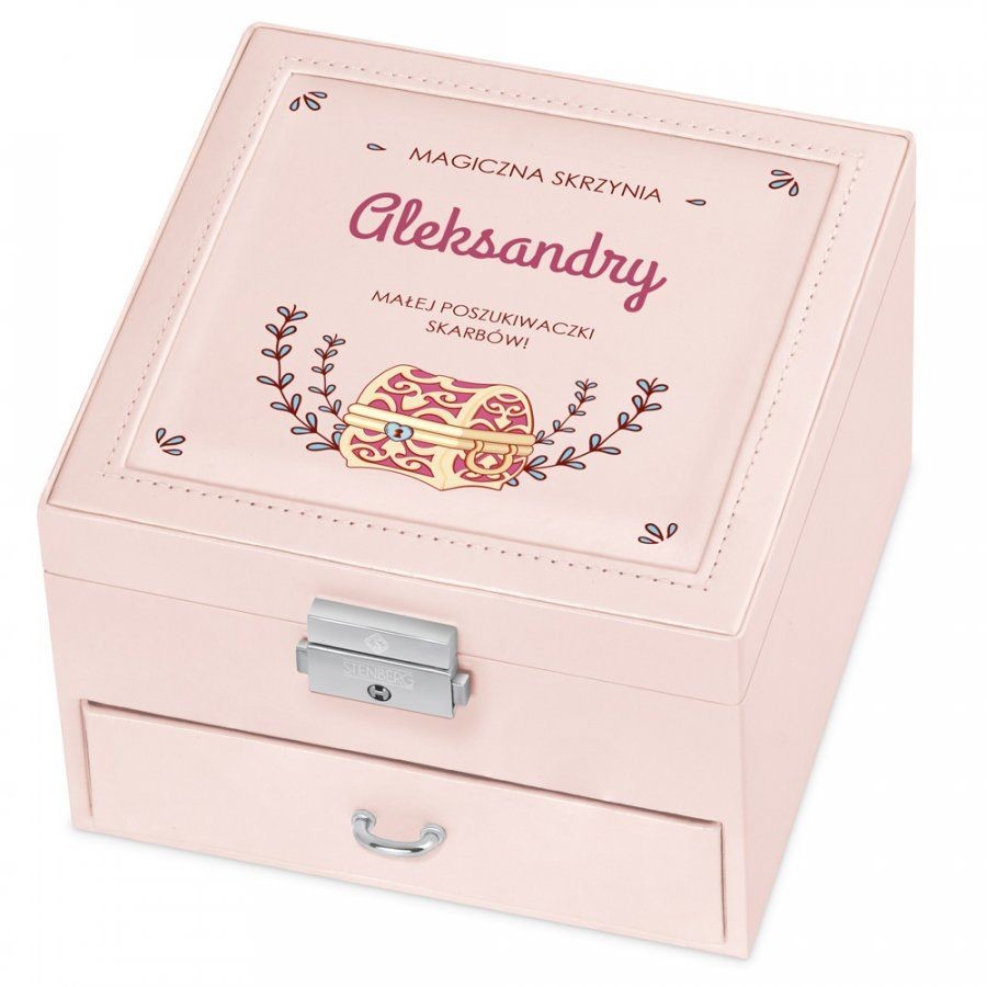 Murrano Szkatułka na Biżuterię Różowa z Nadrukiem Skarb SZKT-BR-030
