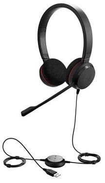 Jabra EVOLVE 20 MS Stereo USB Headband, Noise cancelling, USB connector, with mute-button and volume control on the cord, with foam ear cushion, Micro 4999-823-109