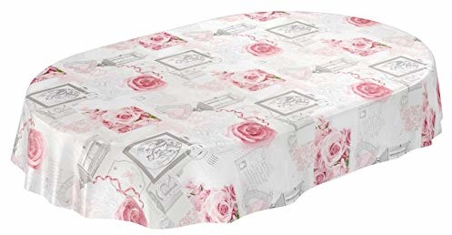 ANRO Obrus zmywalny obrus ceratowy ceratowy obrus ceratowy róża serce romantyczny antyk szary rozmiar do wyboru (E05410-OV180)