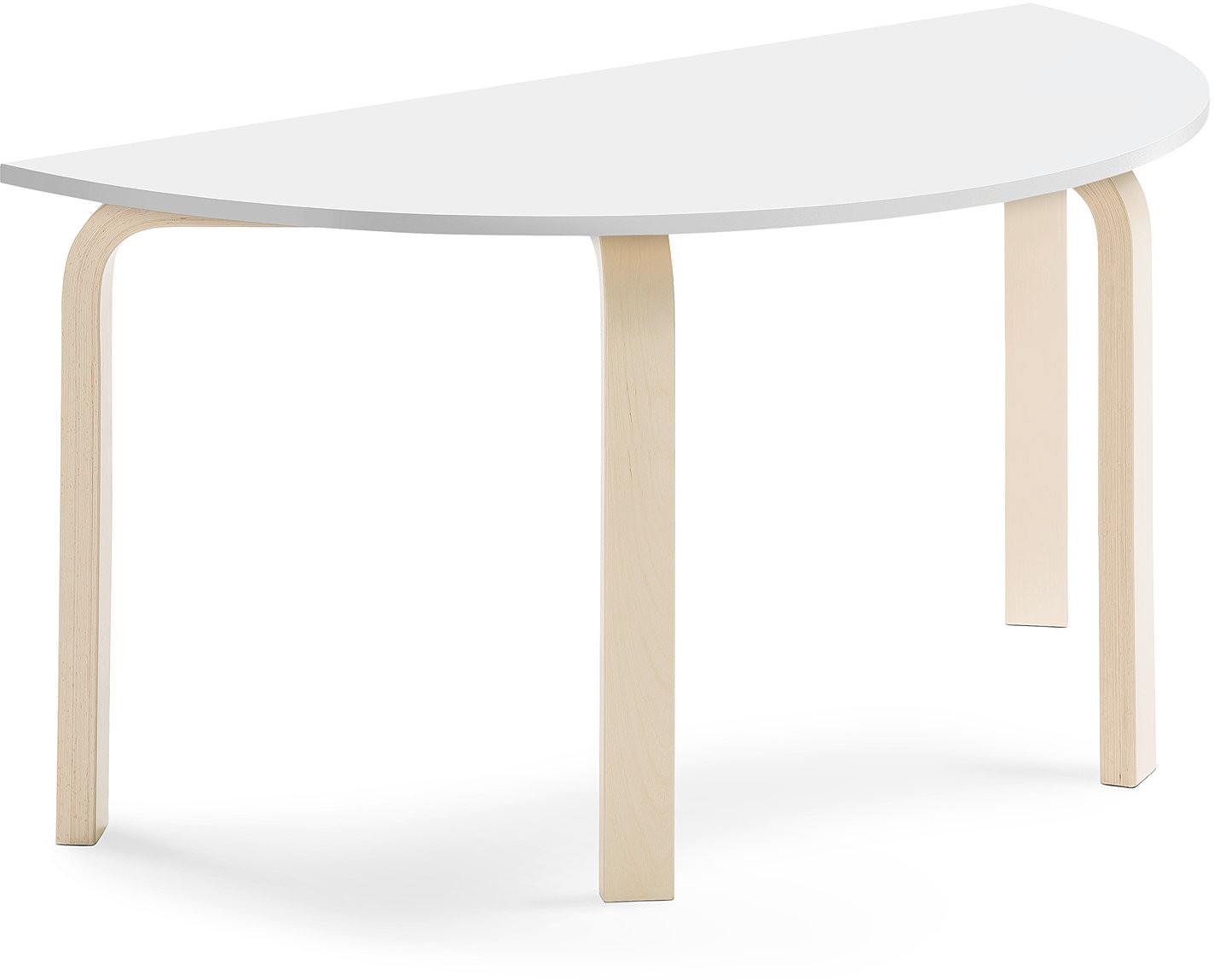 AJ Produkty Stół ELTON, półokrągły, 1200x600x590 mm, biały laminat, brzoza