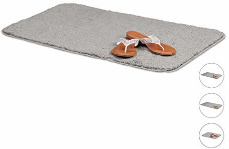 Relaxdays dywanik łazienkowy, puszysty dywanik łazienkowy, antypoślizgowy i nadający się do prania, dywanik pod prysznic w różnych Rozmiary, mata łazienkowa, szara, 50x80 cm (10024716_562)