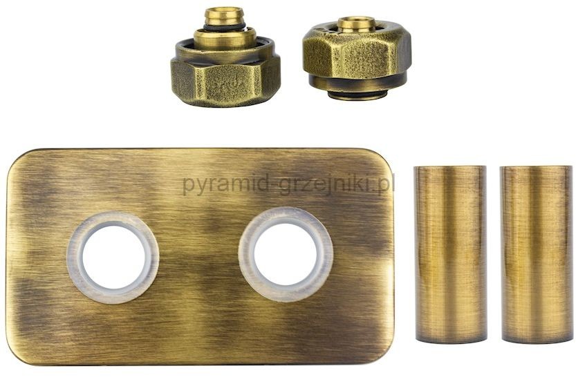 Vario Term Zestaw maskujący rozety + tuleje + złączki Cu/Pex x GW3/4 - mosiądz antyczny instalacja alu-pex - PEX rozeta prostokątna ZMRP2P16X3/4/11