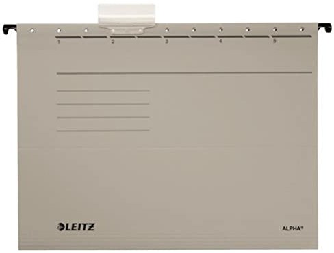 Leitz Alpha 19853085 teczka do zawieszenia, kolorowa, płyta wiórowa, opakowanie 5 sztuk szare 19853085
