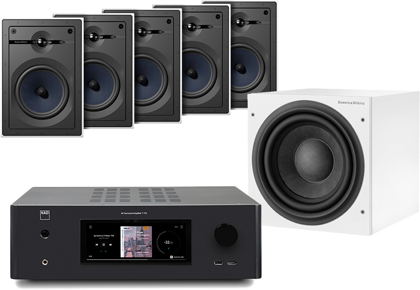 NAD T778 czarny + 5 x CWM663 biały + ASW 608 biały