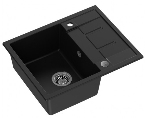 QUADRON Zlewozmywak granitowy jednokomorowy 62 50 21 cm z ociekaczem MORGAN 116 Very Black czarny mat ze stalowym odpływem HB8210U7-BS