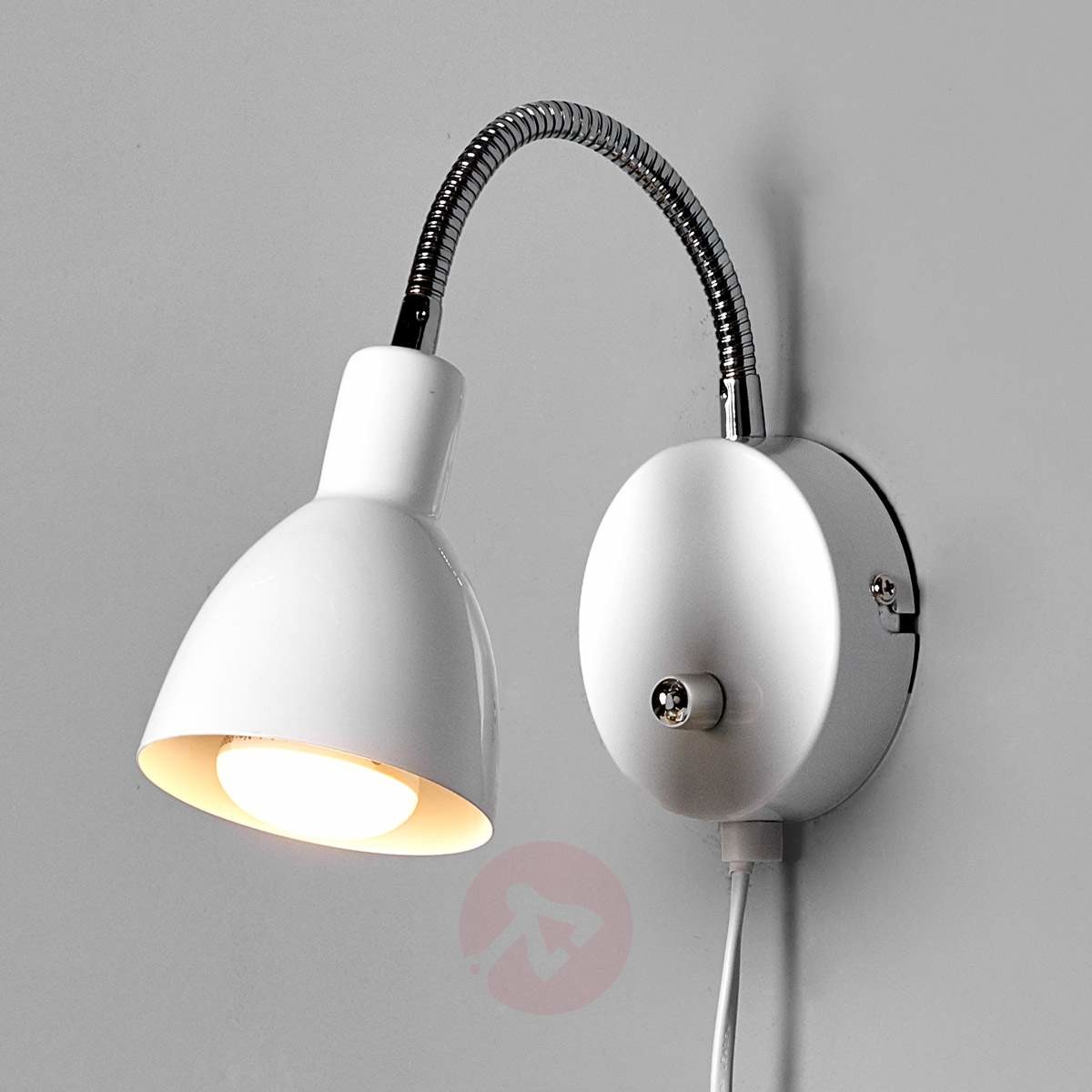 Lindby Biała lampa ścienna retro z ściemniaczem i elastycznym ramieniem - Amrei
