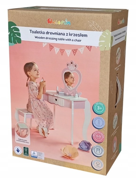 ELEFUN Toaletka Elefun W60749 drewniana z krzesłem 132206