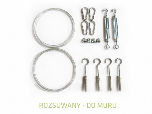 ŻAGLE OGRODOWE Żagiel ROZSUWANY - ZESTAW MONTAŻOWY do muru z 2 linkami ZR_MUR_ZROZ