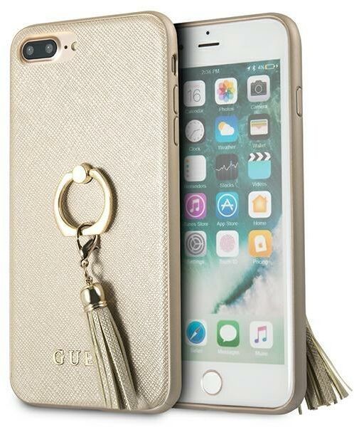 Guess GUHCI8LRSSABE iPhone 7/8 Plus beige/beżowy hard case Saffiano with ring stand