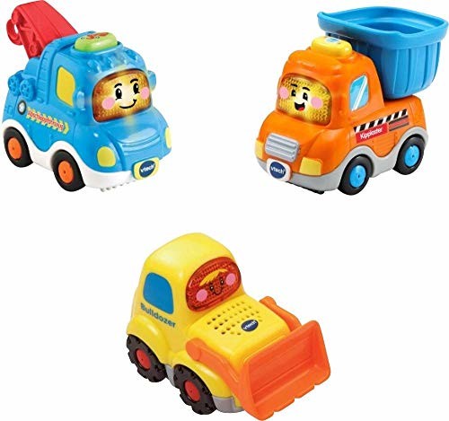 Vtech 80-242174 Tut Tut Baby Flitzer - zestaw 3 pojazdów budowlanych (hak holowniczy, hak przechylający, Bulldozer), samochody dziecięce, wielokolorowe