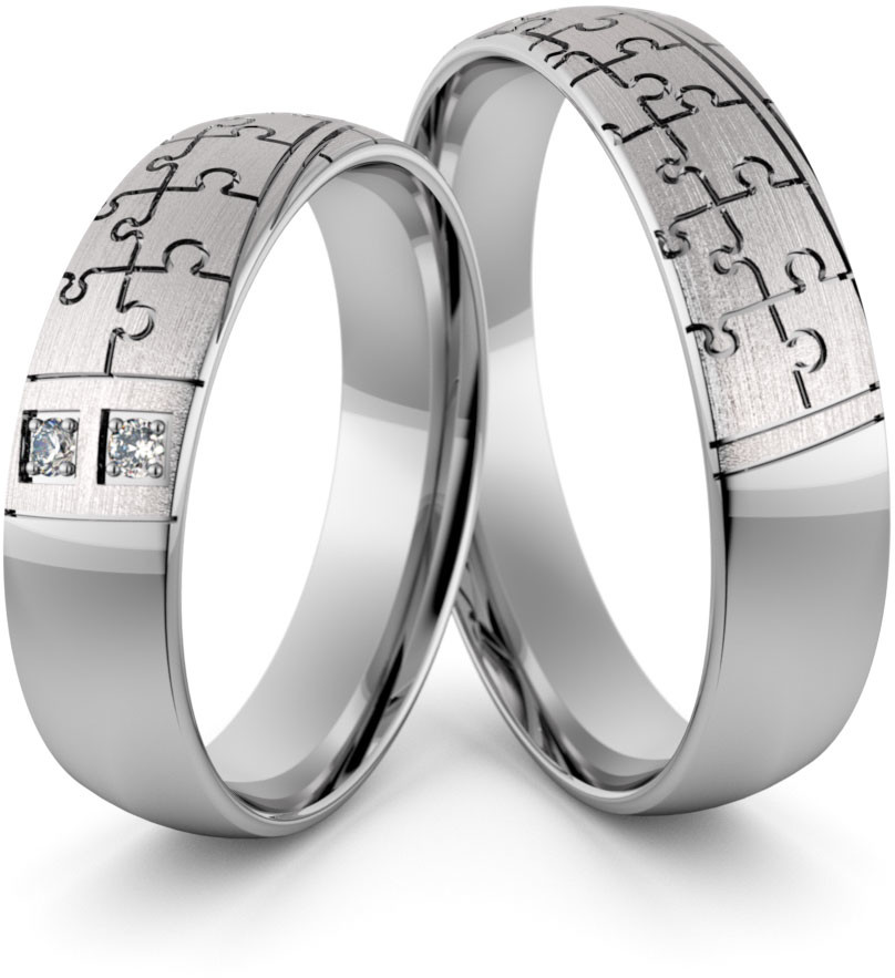Eminence Obrączki ślubne palladowe 5 mm z puzzle i brylantami - Pd-46 Pd-46
