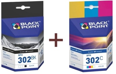 Black Point HP 302 BK+COL MULTIPAK zamiennik tusz do DeskJet 2130, 1110, 3630, 3631, 3632, 3633, 3634, 3636, 3637 zamienniki HP F6U66AE i HP F6U65AE BPH302BKCOL
