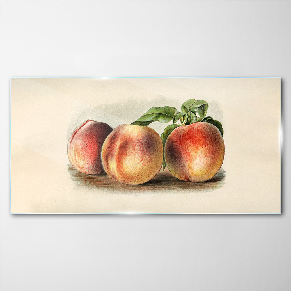 PL Coloray Obraz na Szkle owoce brzoskwinia liście 100x50cm