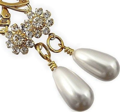 Swarovski Kolczyki Perły Złote Srebro Ślub