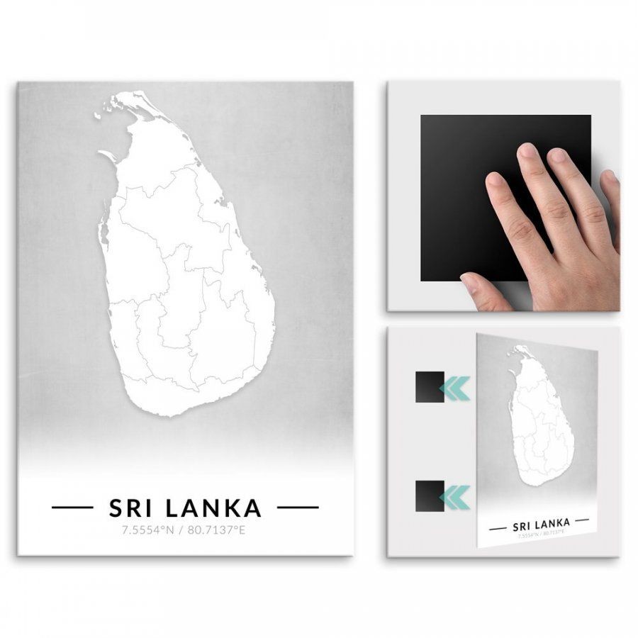 Pix4home Plakat metalowy Mapa B&W Sri Lanka M POS-M-03967
