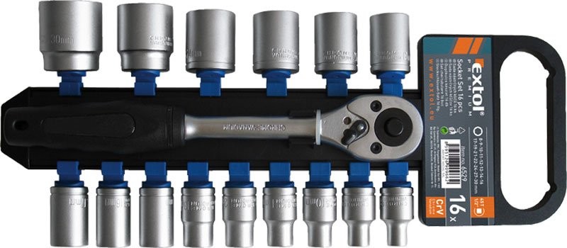 Extol PREMIUM Klucze nasadowe z grzechotką, zestaw 16ks 6529