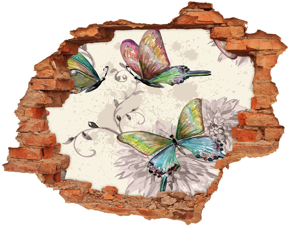 Wallmuralia.pl Dziura 3d foto tapeta naklejka Motyle i kwiaty