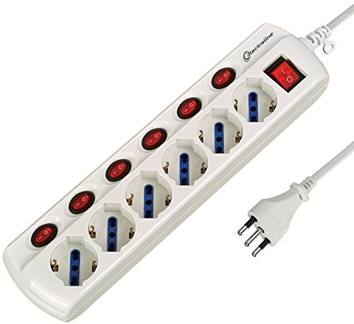 Wasserman Elec traline 62059 uniwersalne stwardnienie z wyłącznikiem wyłącznik główny, 6 niezależne, 6 uniwersalne gniazda wtykowe, biały